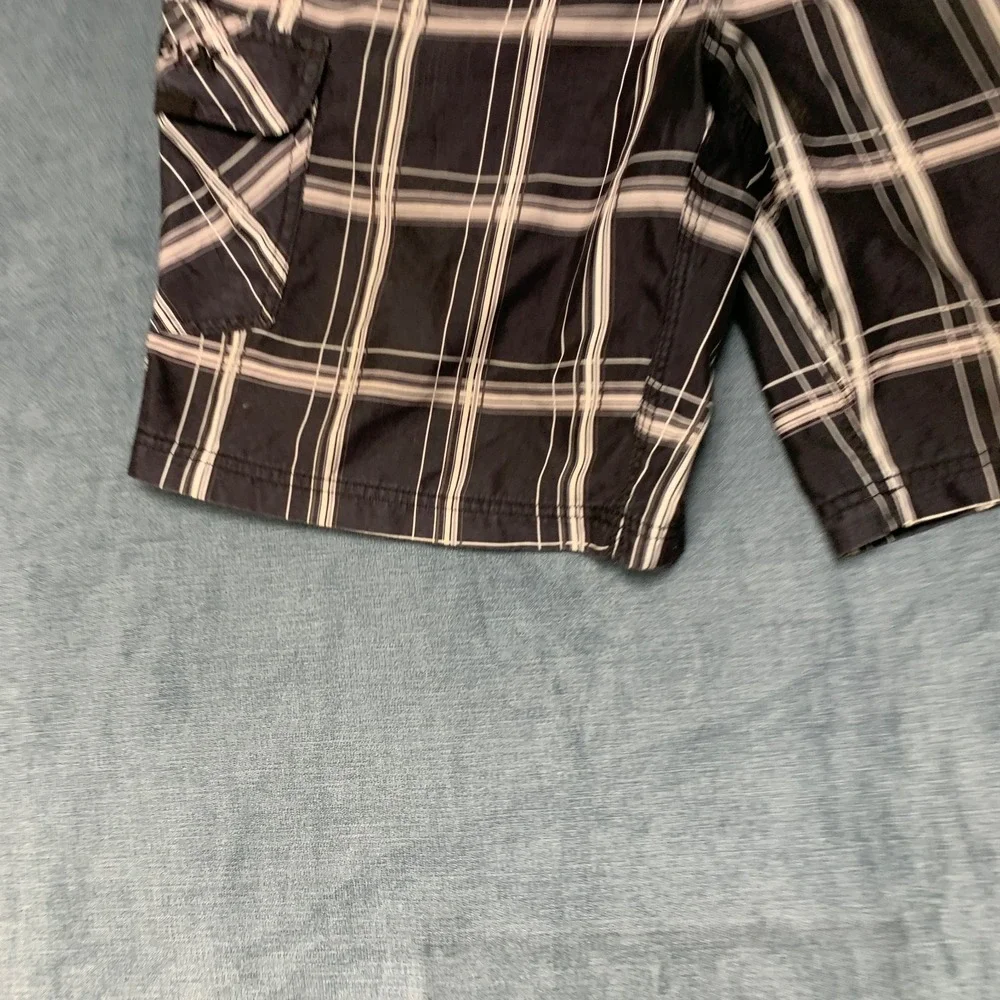 Hurley Board Shorts Mens 36W Black Plaid Comfort Cargo Pockets Logo Surfing